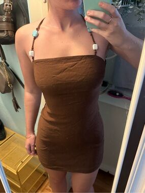 Zara Brown Strap Bead Detail Bodycon Dress